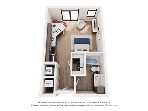 Floor plan for studio, 1 bath, 467 sqft